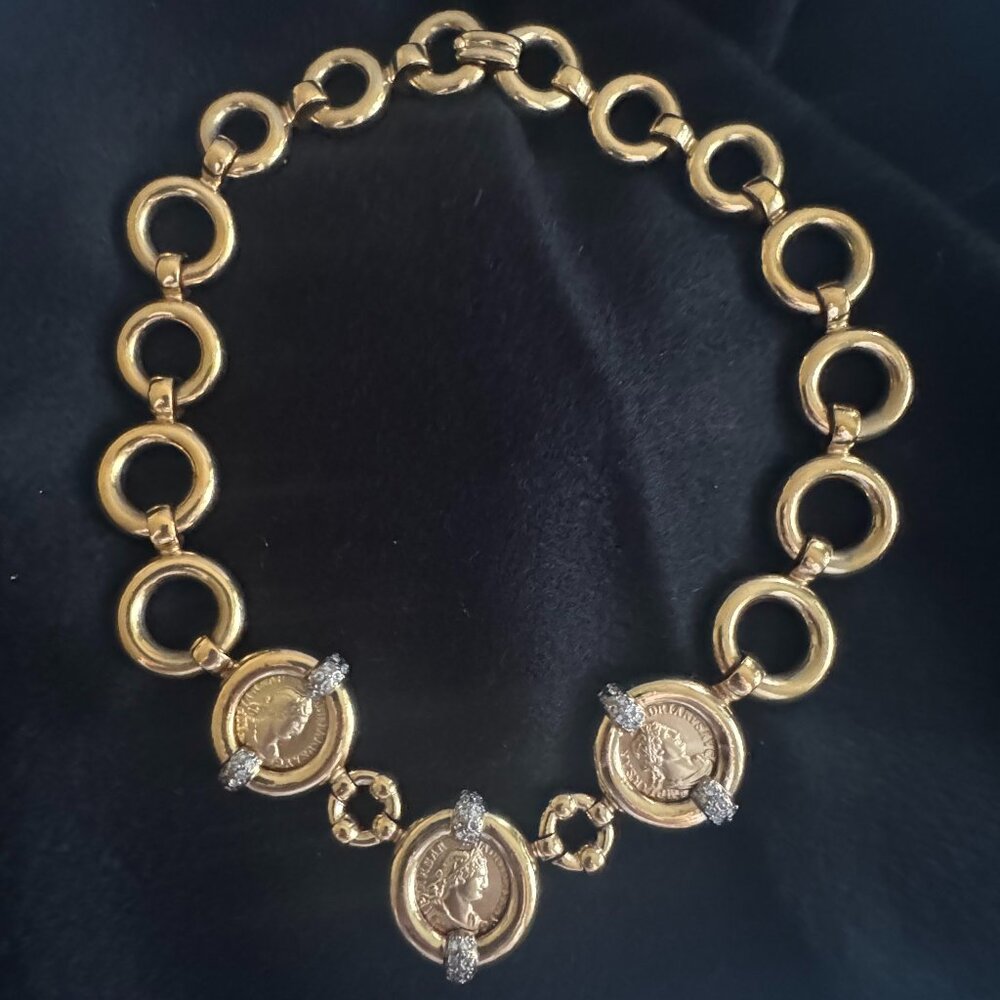 Vogue Bijoux Gold Roman Coin Necklace Vintage Italy Hadrian Imperial Jewelry